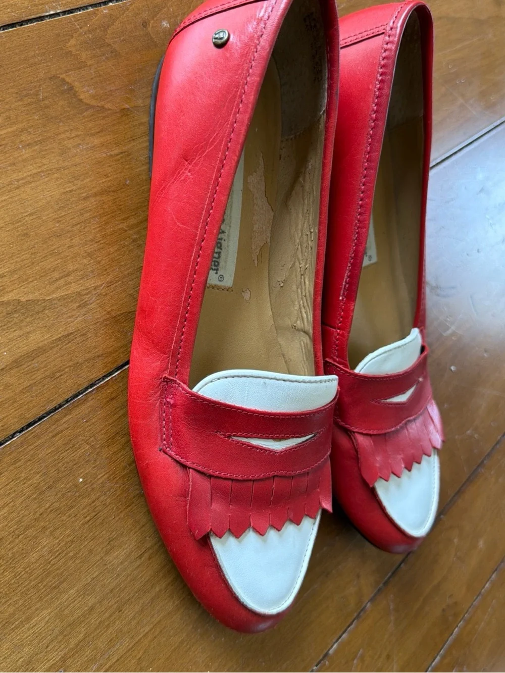 Etienne Aigner Red and White Leather Loafers